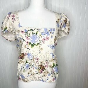 Anthropologie Floral Button Down Puff Sleeve Top